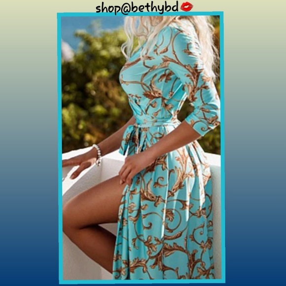 Boho Floral Vines Maxi Dress w/waist tie/wrap - Picture 3 of 9